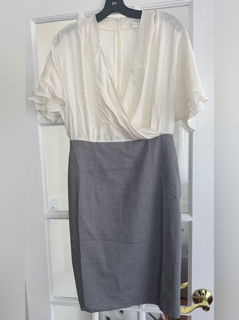 Boss Two-Tone Ivory and Gray Midi Dress Size 6
